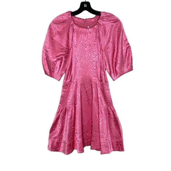 Jonathan Simkhai Pink Puff Sleeve Holland Satin Moire Dress - Picture 4 of 8